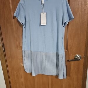 Exlura Large Womens Crew Neck, Pleated A Line Mini Dress